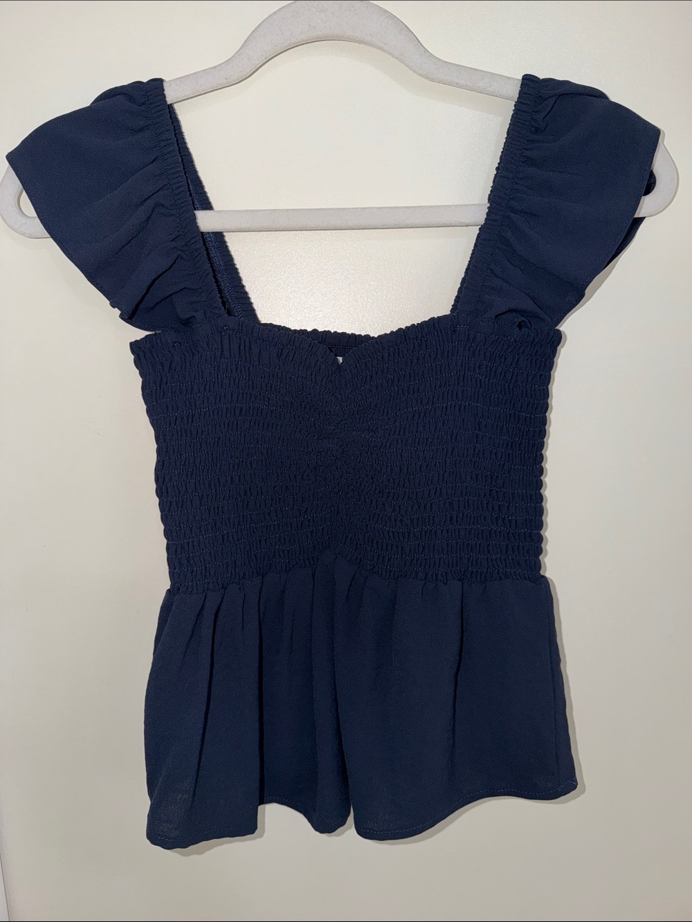 Veronica M Navy Smocked Peplum Tank Top | XS